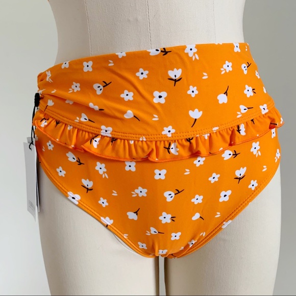 NWT 🌼 Floralkini Orange Ruffle High Waist Bikini - Picture 8 of 8